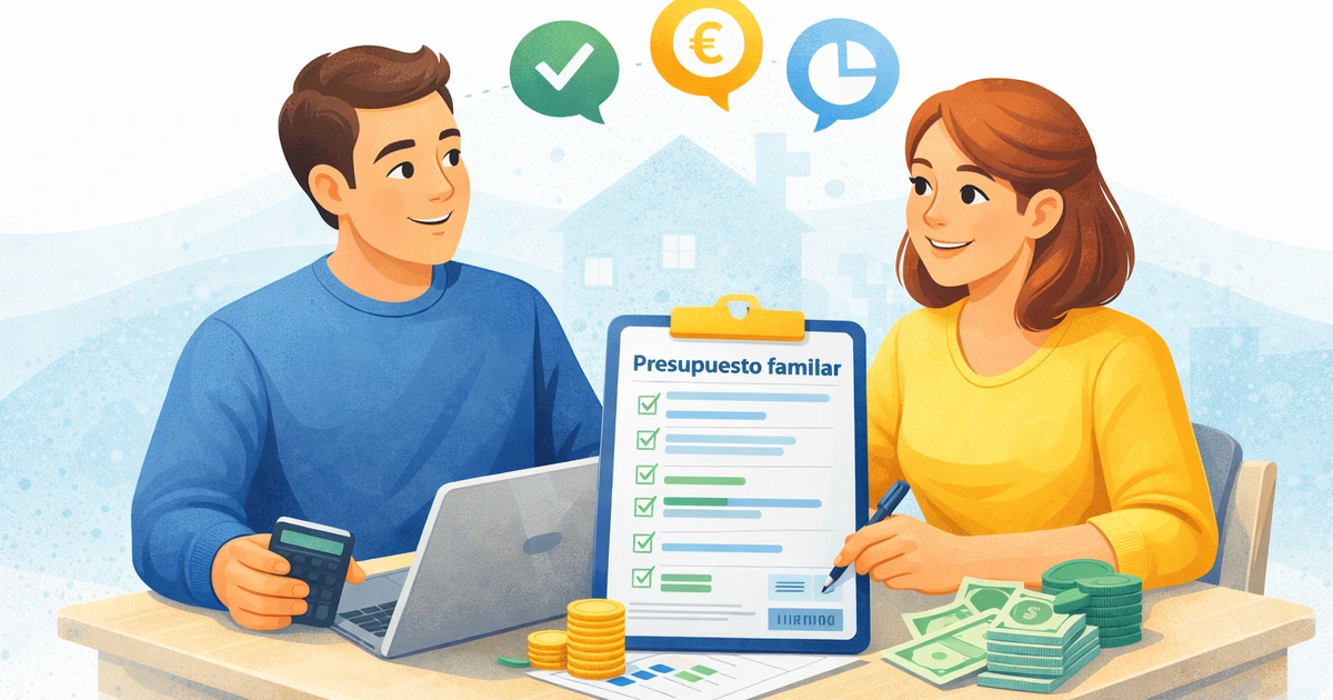 Pareja revisando su presupuesto financiero familiar